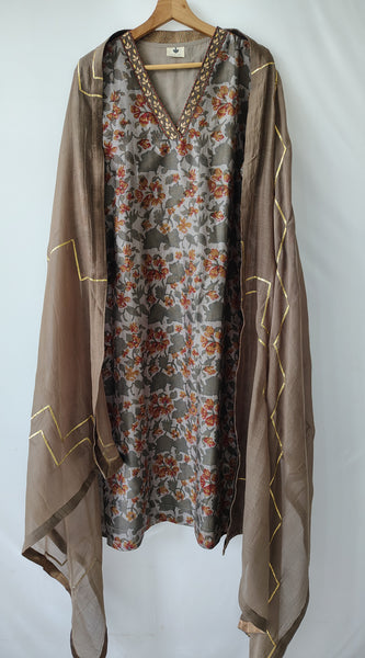 Floral Print Gota Patti Hand Embroidered Suit with Dupatta