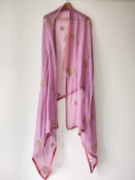 Festive Lavender Floral Hand Embroidered Gota Patti Dupatta