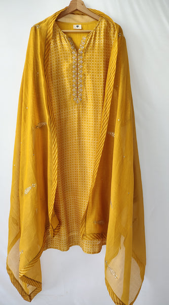 Mustard Gota Patti Hand Embroidered Suit with Dupatta
