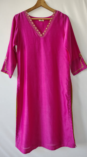 Pink Gota Patti Hand Embroidered Kurta & Pant Set