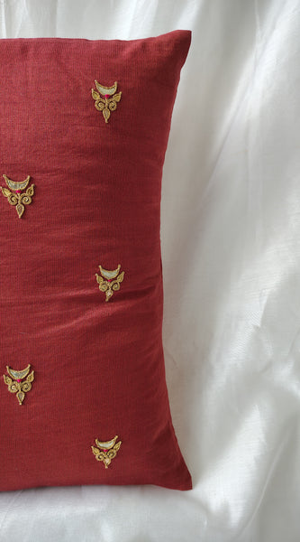 Rust Gota Patti Hand Embroidery Cotton Silk Cushion Covers