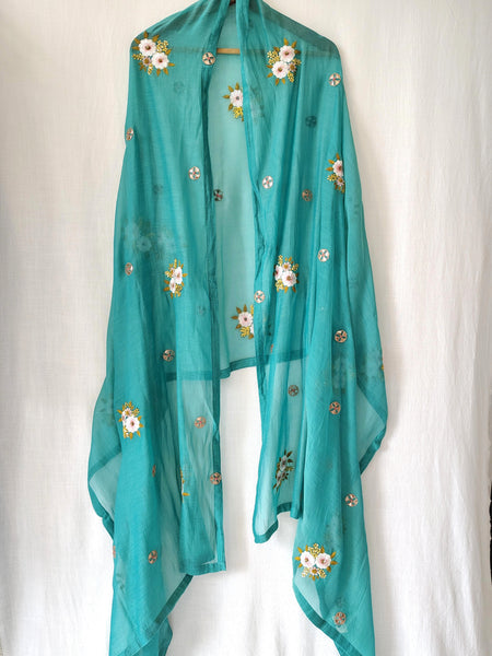 Festive Floral Hand Embroidered Gota Patti Dupatta
