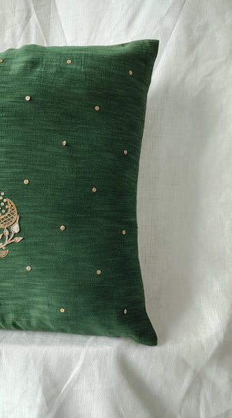 Green Gota Patti Hand Embroidery Cotton Silk Cushion Covers
