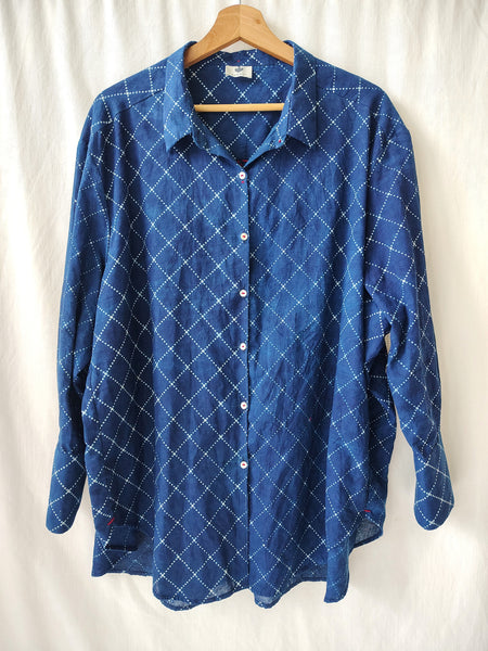 Indigo Loose Fit Cotton Shirt Block Print
