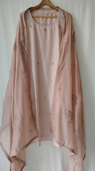 Rose Pink Gota Patti Hand Embroidered Suit Set with Dupatta