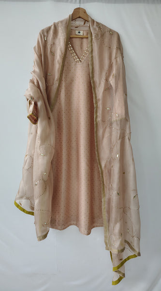Beige Gota Patti Hand Embroidered Suit with Dupatta