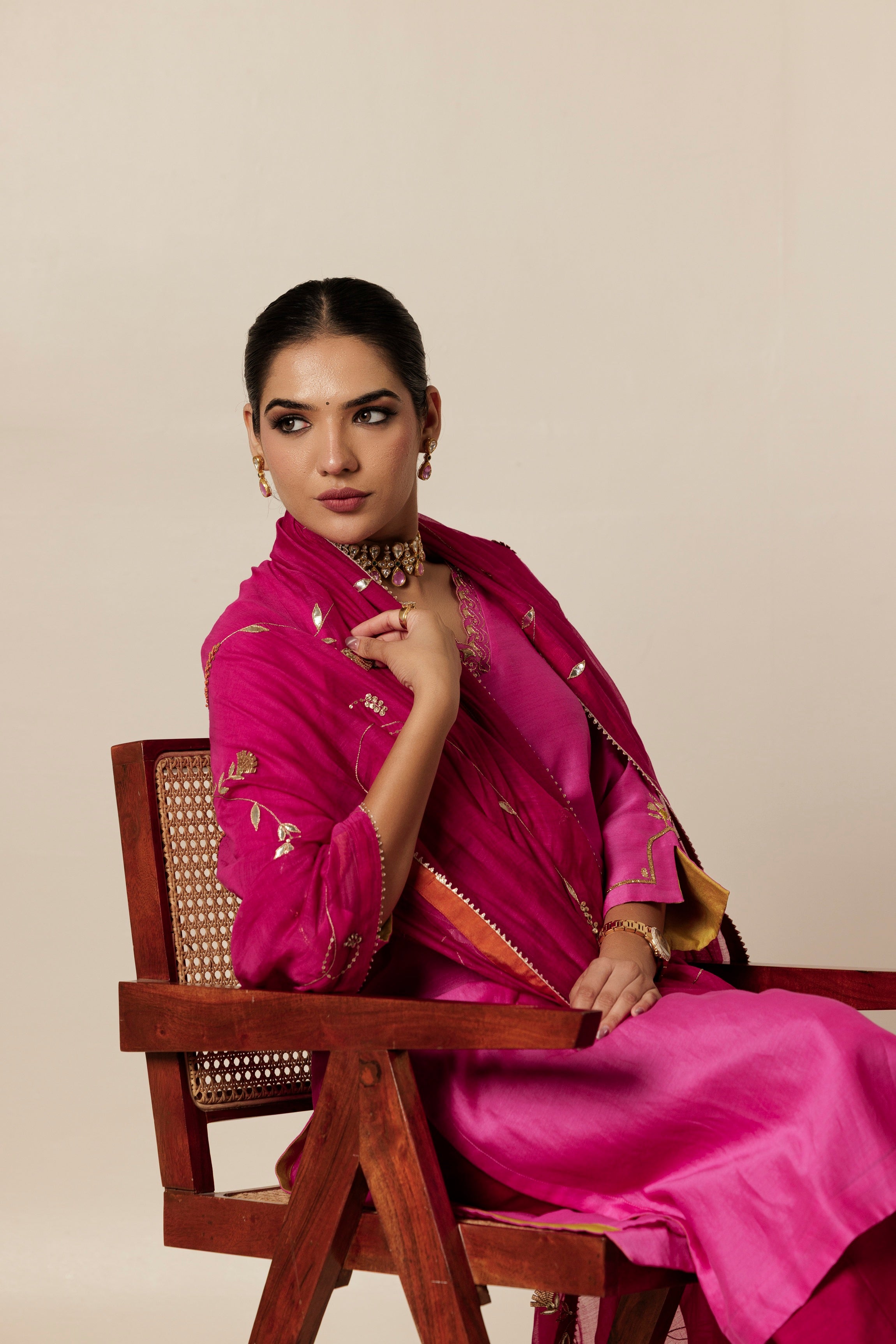 Ivory Hand Embroidered Gota Jaal Chanderi Dupatta