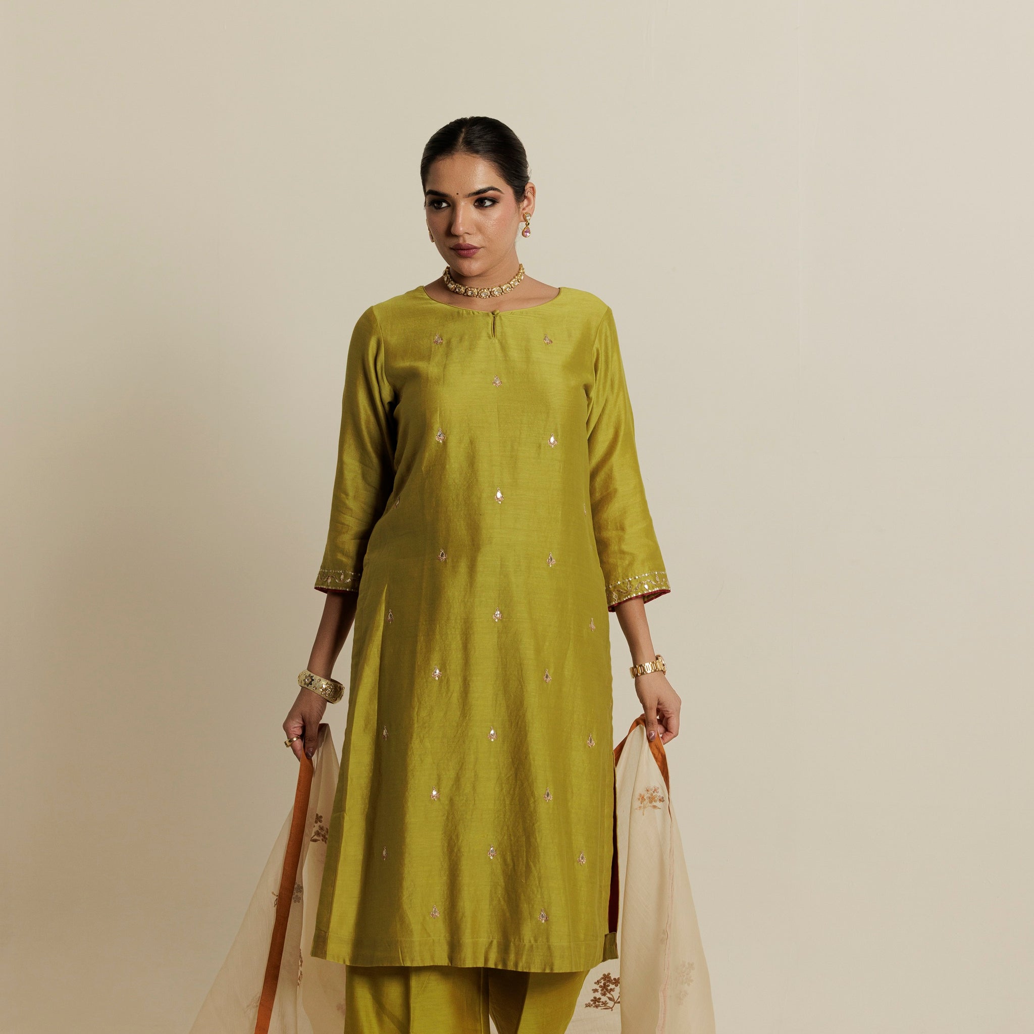 Pear Green Aari-Zardozi Embroidered Kurta Set