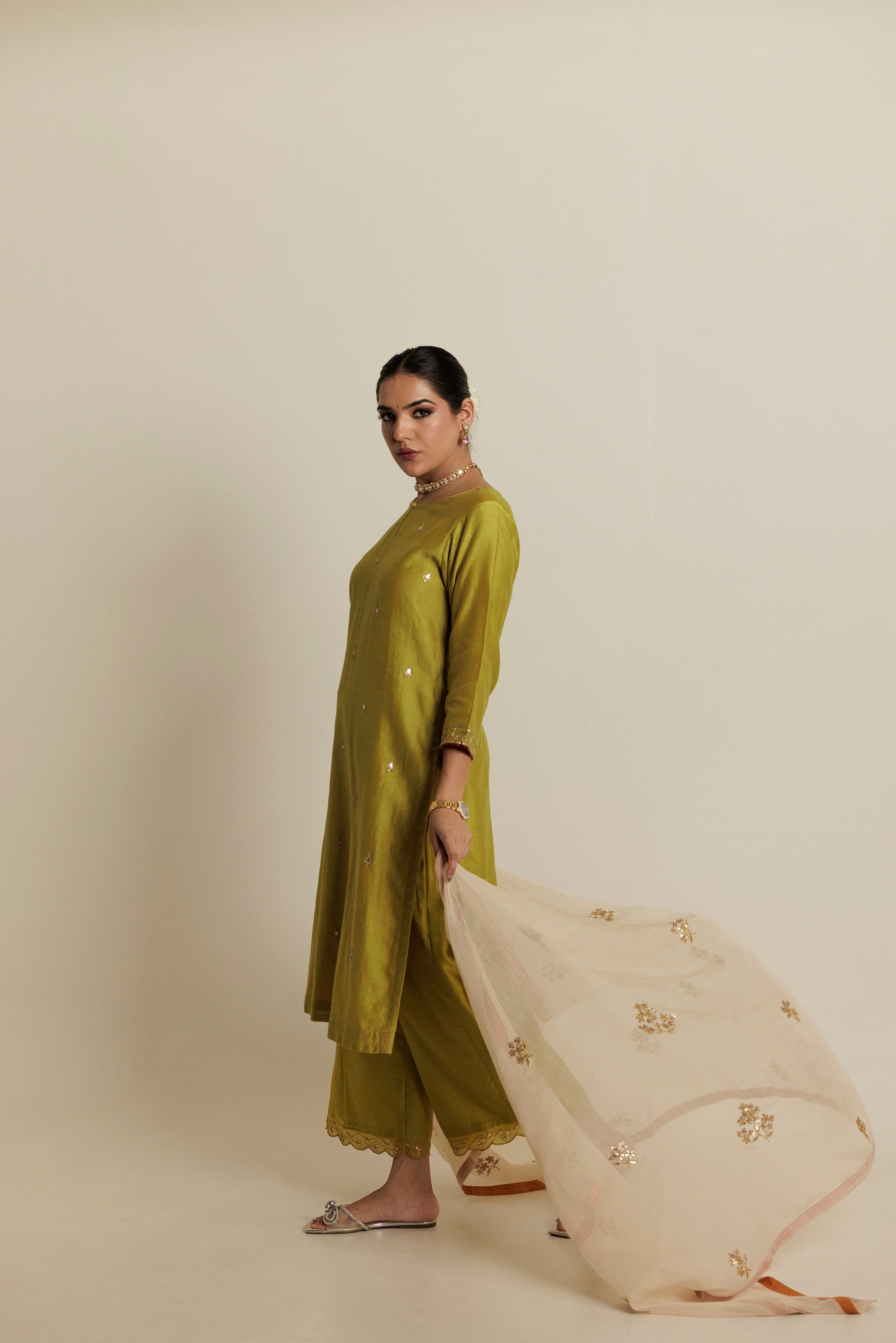 Pear Green Aari-Zardozi Embroidered Kurta Set