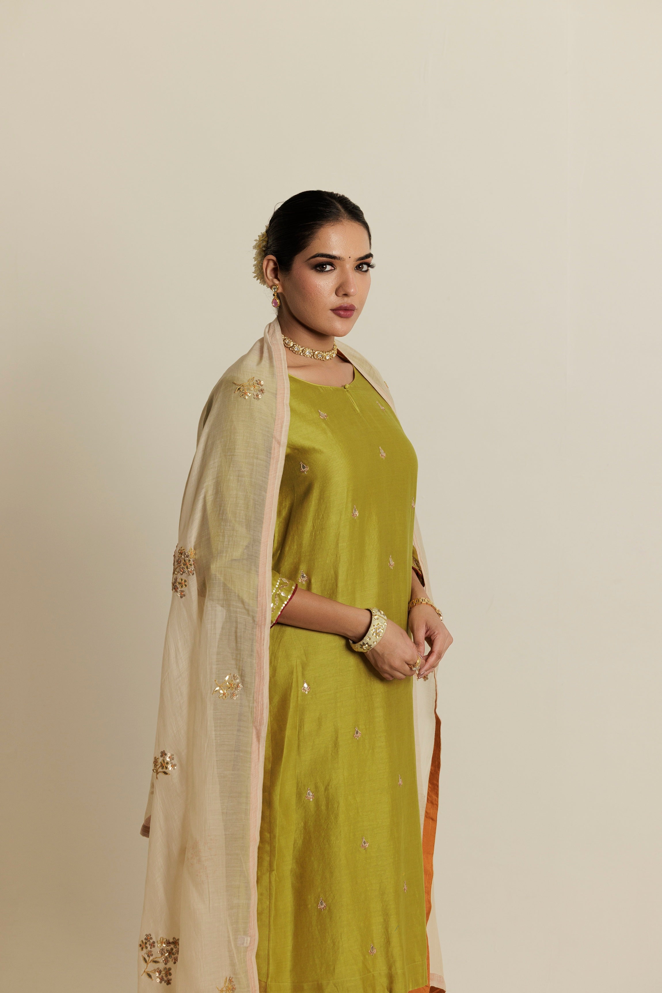 Pear Green Aari-Zardozi Embroidered Kurta Set