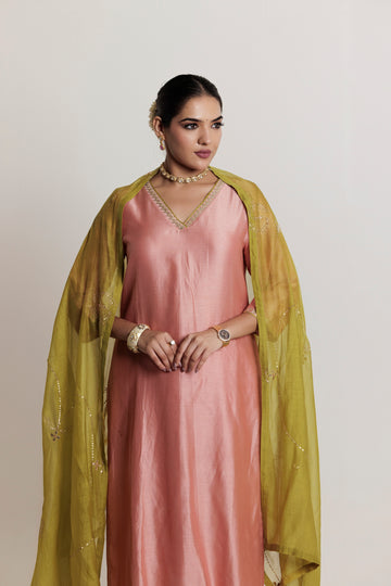 Olive Green Gota Sequins Cotton Silk Dupatta