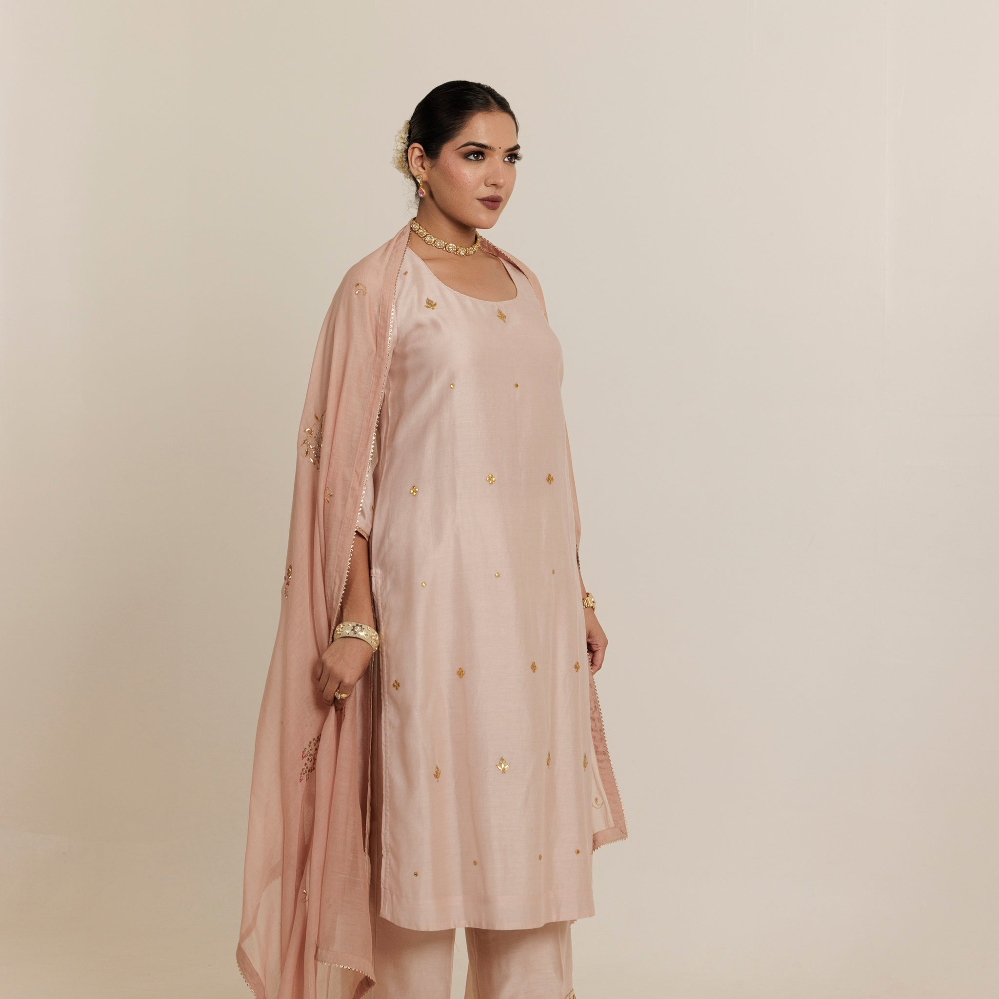 Champagne Blush Gota Patti Embroidered Kurta Set