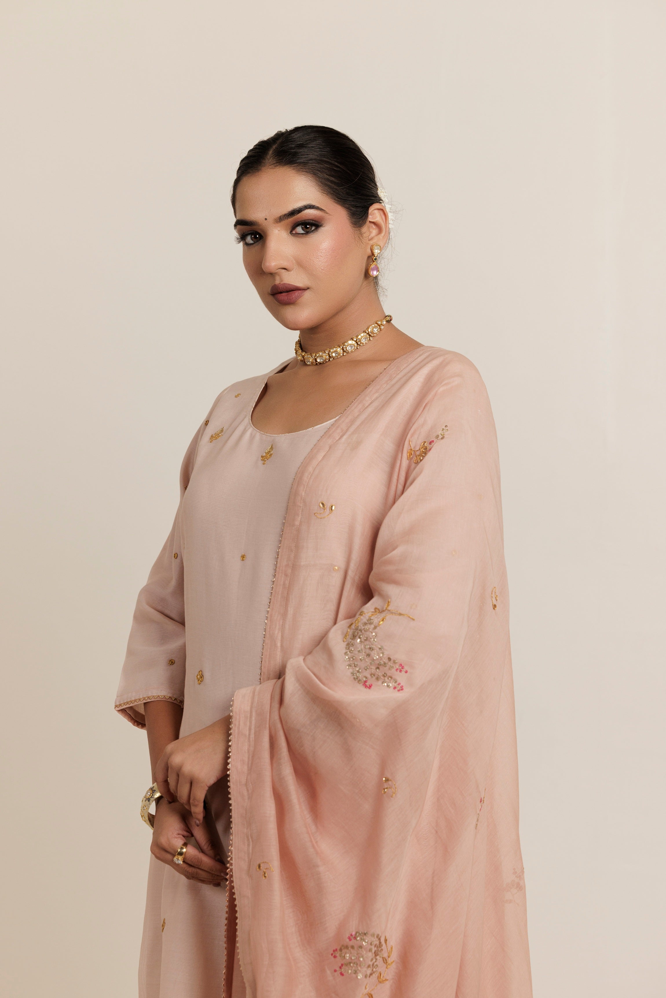 Champagne Blush Gota Patti Embroidered Kurta Set