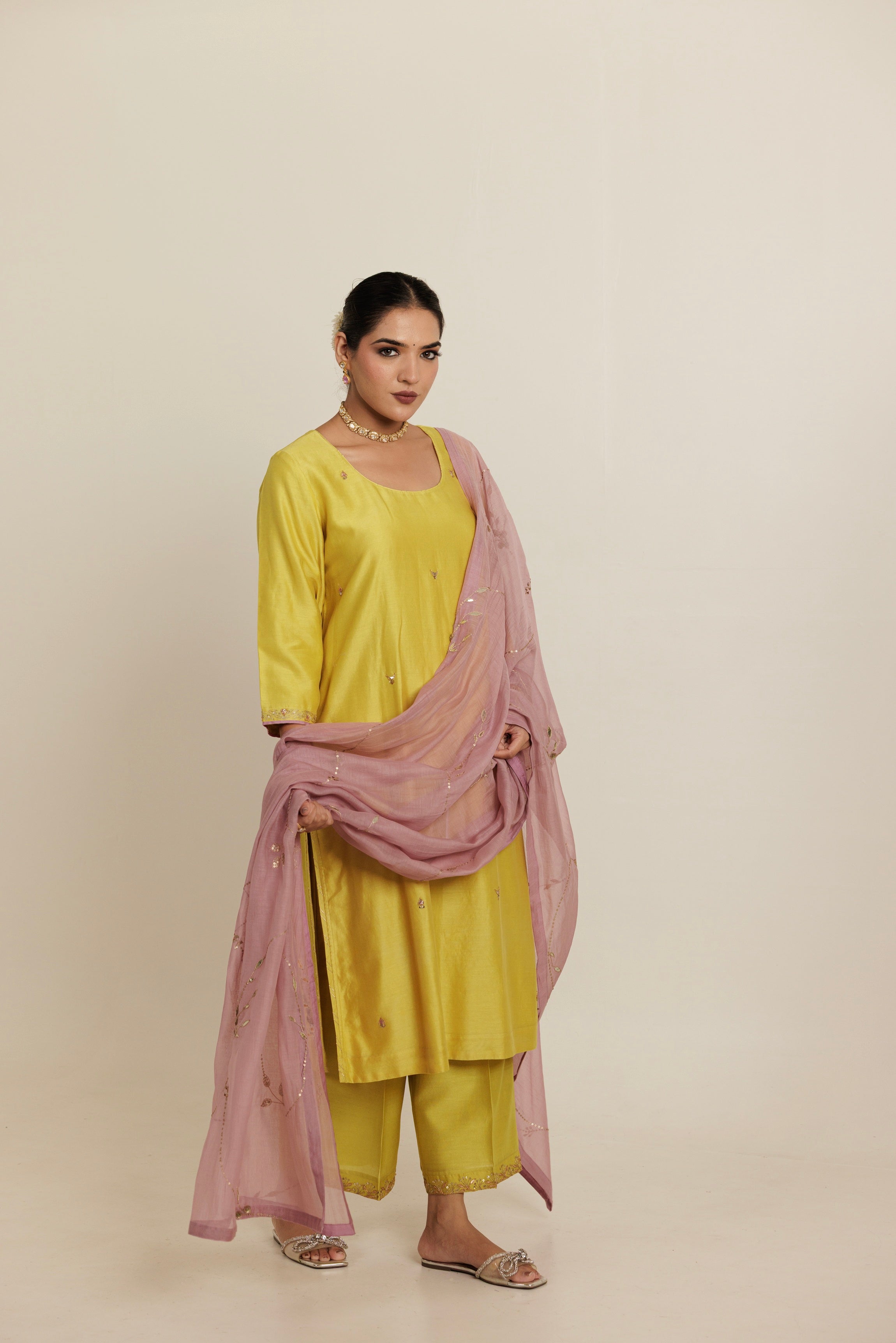 Lavender & Mustard Dandelion Bel Dupatta