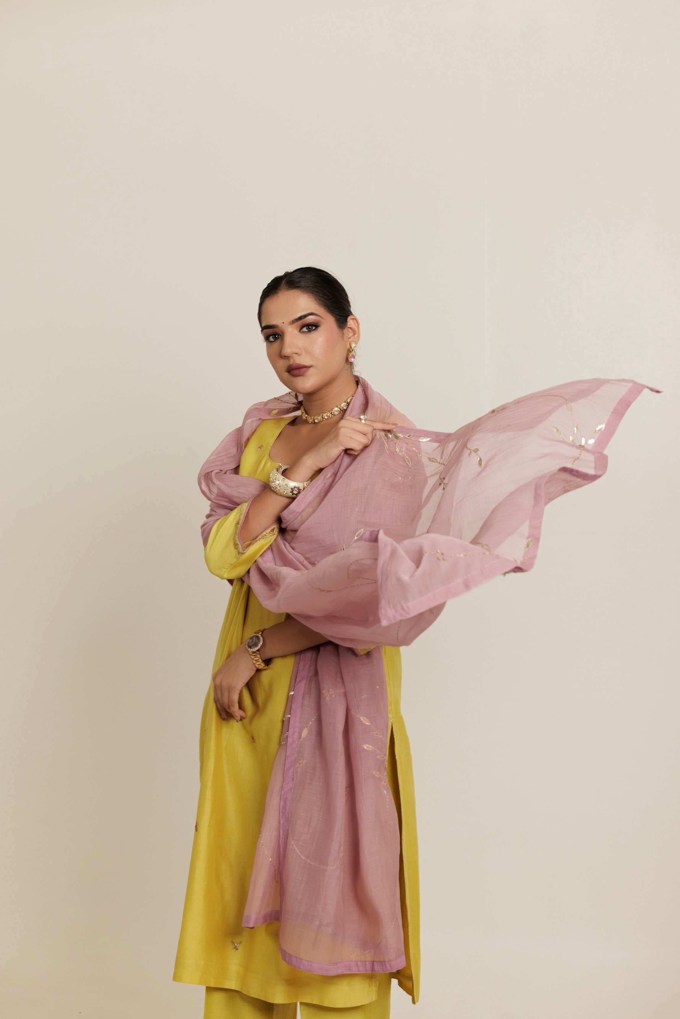Lavender & Mustard Dandelion Bel Dupatta