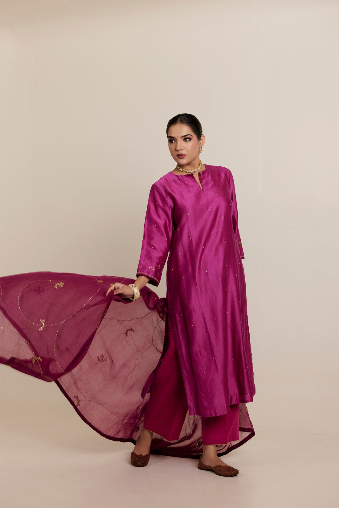 Dark Magenta Pink Hand Embroidered Gota Patti Dupatta