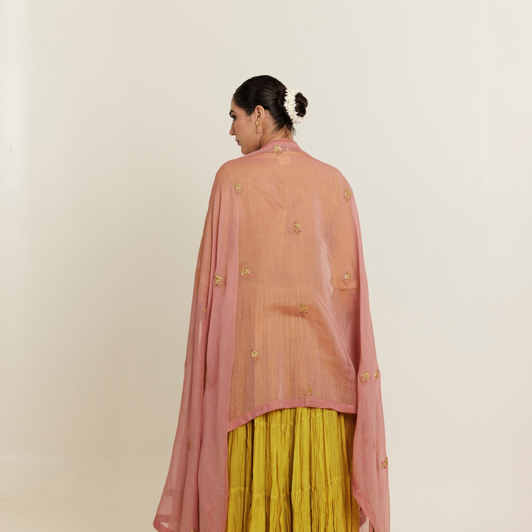 Ivory Pink Floral Gota Patti Cotton Silk Dupatta
