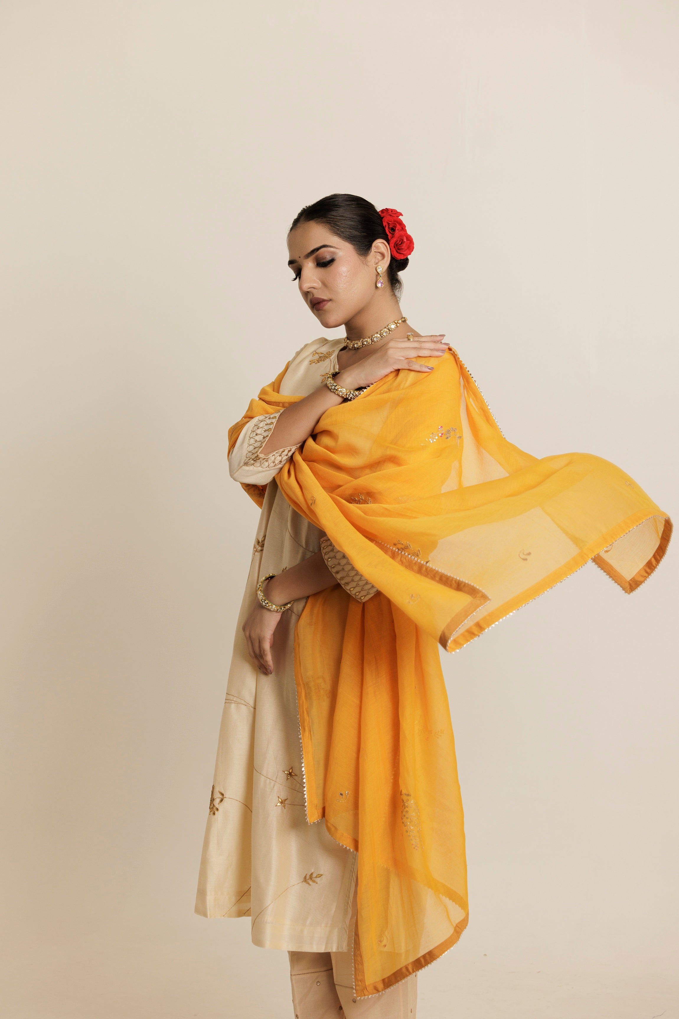 Ivory Gold Gota Patti Embroidered Chanderi Kurta Set
