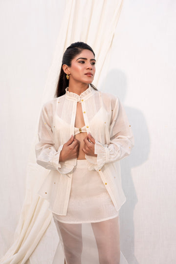Ivory Gota-Polka Tuxedo shirt