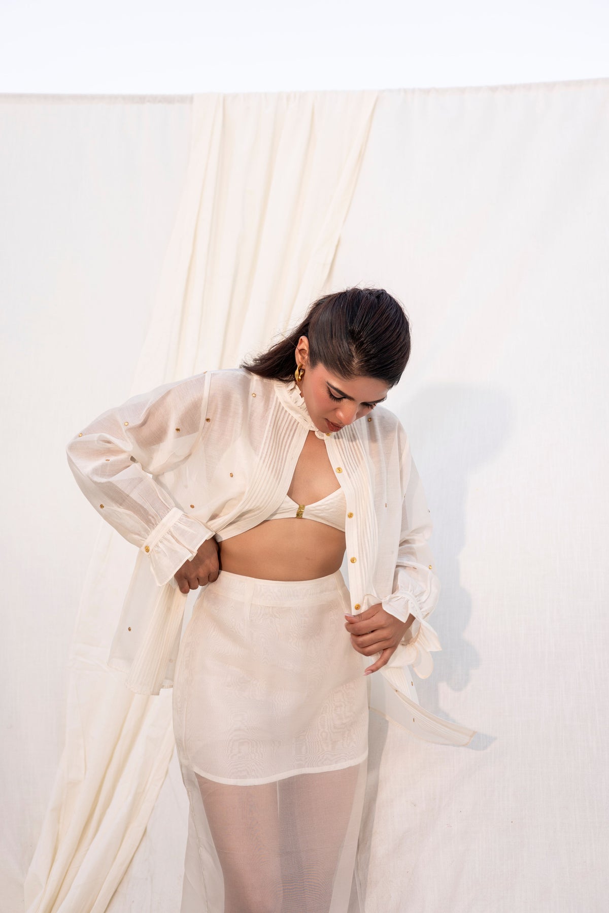 Ivory Gota-Polka Tuxedo shirt