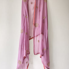 Festive Lavender Floral Hand Embroidered Gota Patti Dupatta
