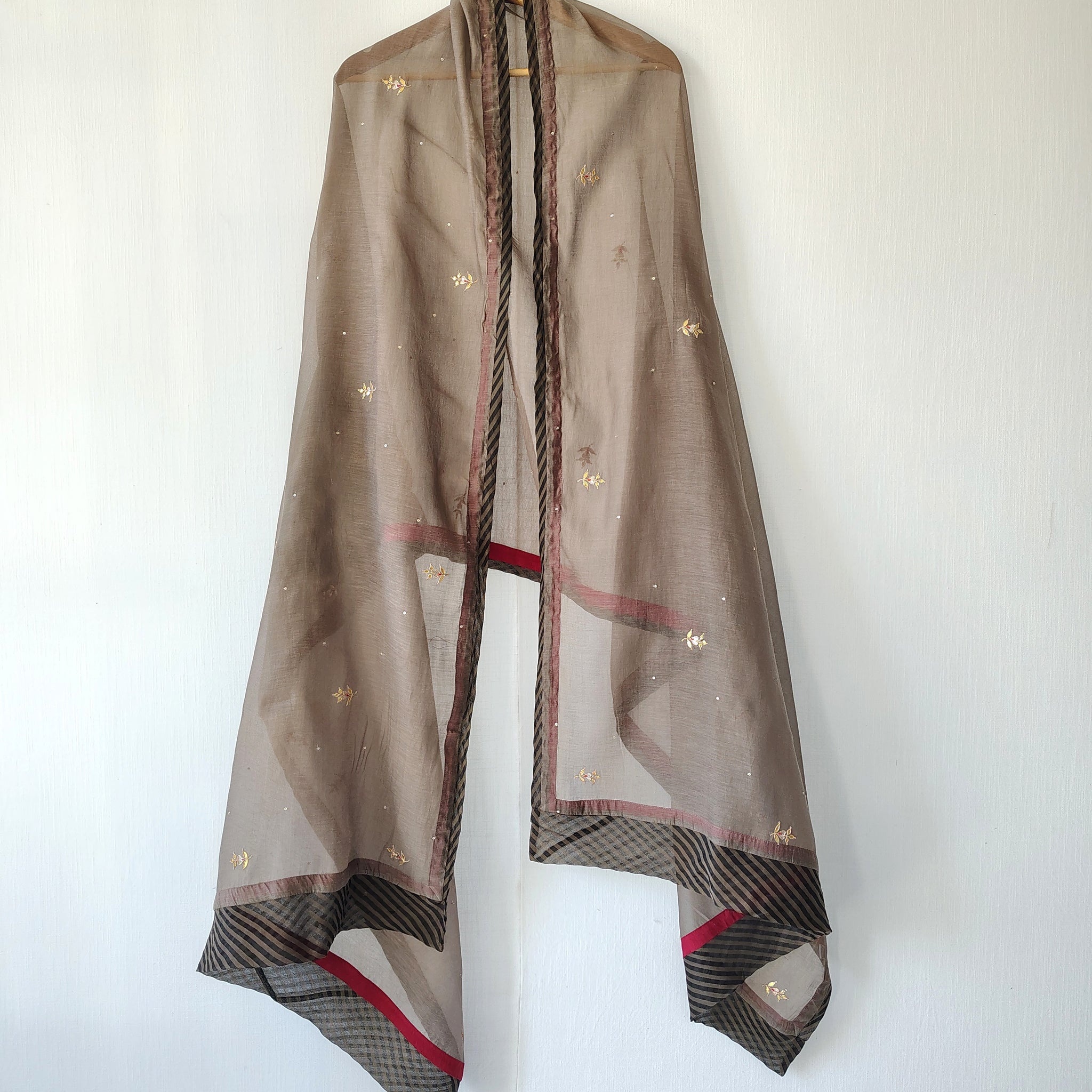 Grey Embroidered Gota-Patti Cotton Silk Dupatta with Border