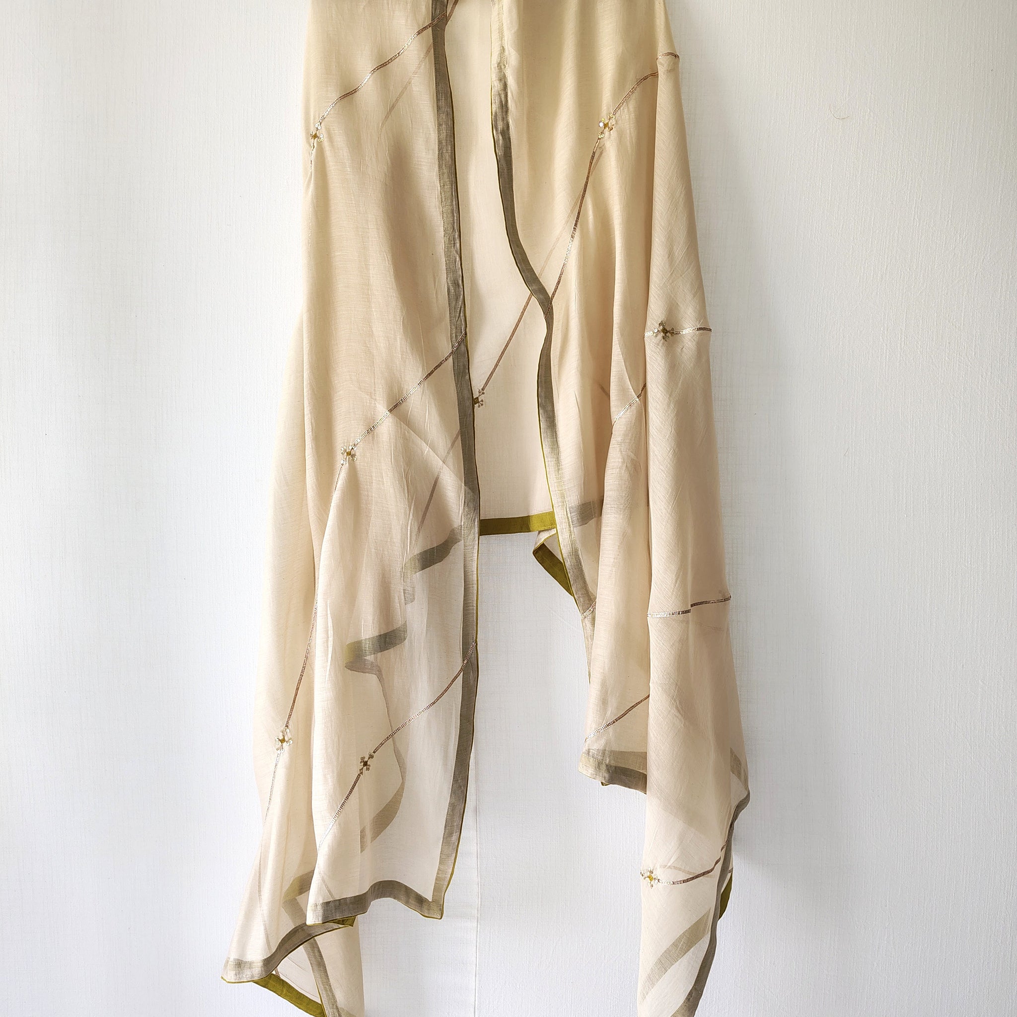 Beige Gota Patti Hand Embroidered Sequins Festive Dupatta