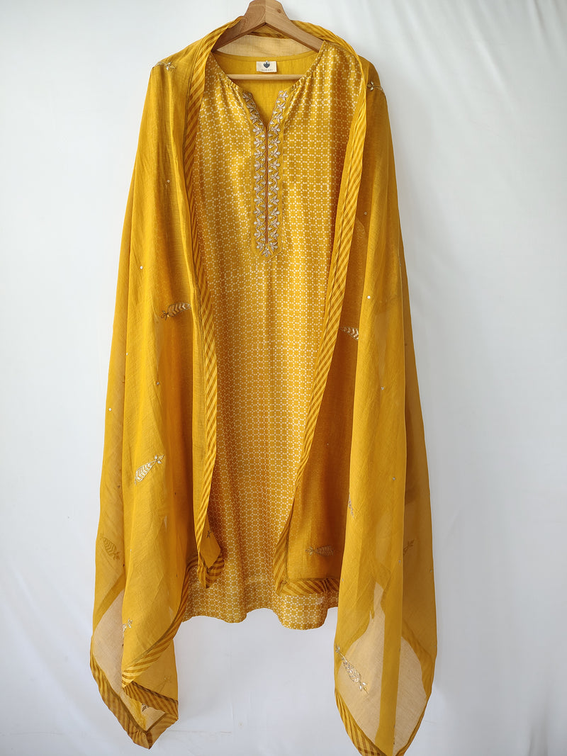 Mustard Gota Patti Hand Embroidered Suit with Dupatta