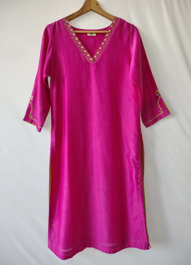 Pink Gota Patti Hand Embroidered Kurta & Pant Set