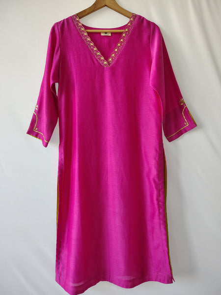 Pink Gota Patti Hand Embroidered Kurta & Pant Set