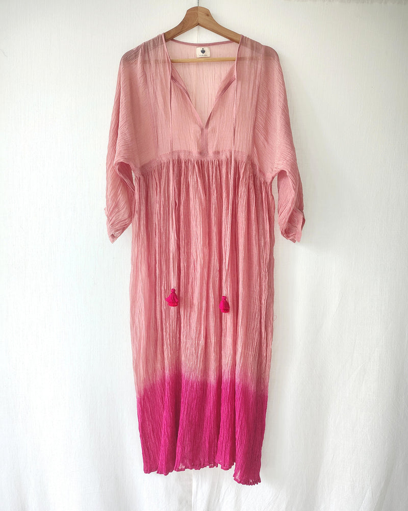 Dusty Rose Ombre Sheer Cotton Silk Midi Dress