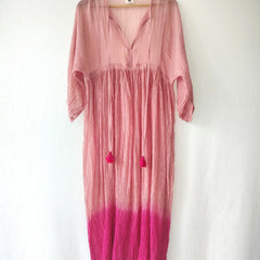 Dusty Rose Ombre Sheer Cotton Silk Midi Dress