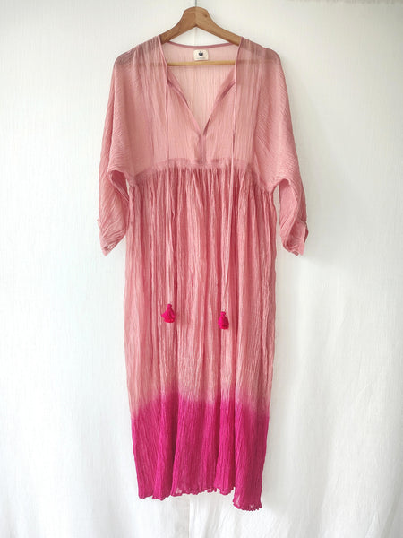 Dusty Rose Ombre Sheer Cotton Silk Midi Dress