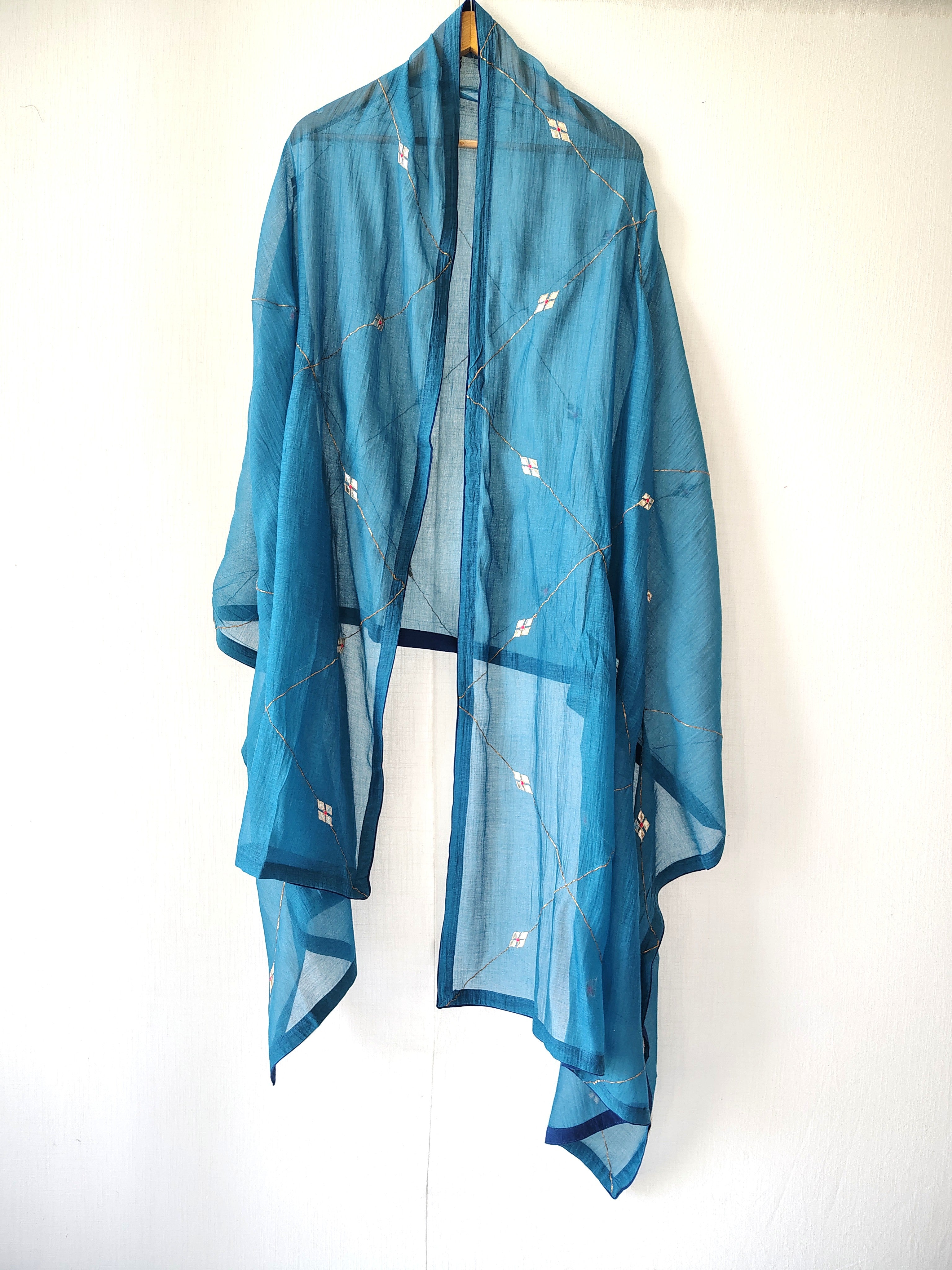 Teal Gota Patti Hand Embroidered Festive Dupatta