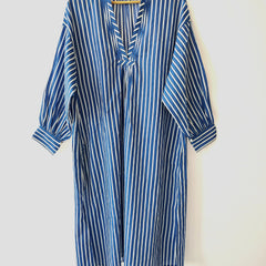 Blue Stripes Relaxed Fit Cotton Dress Midi