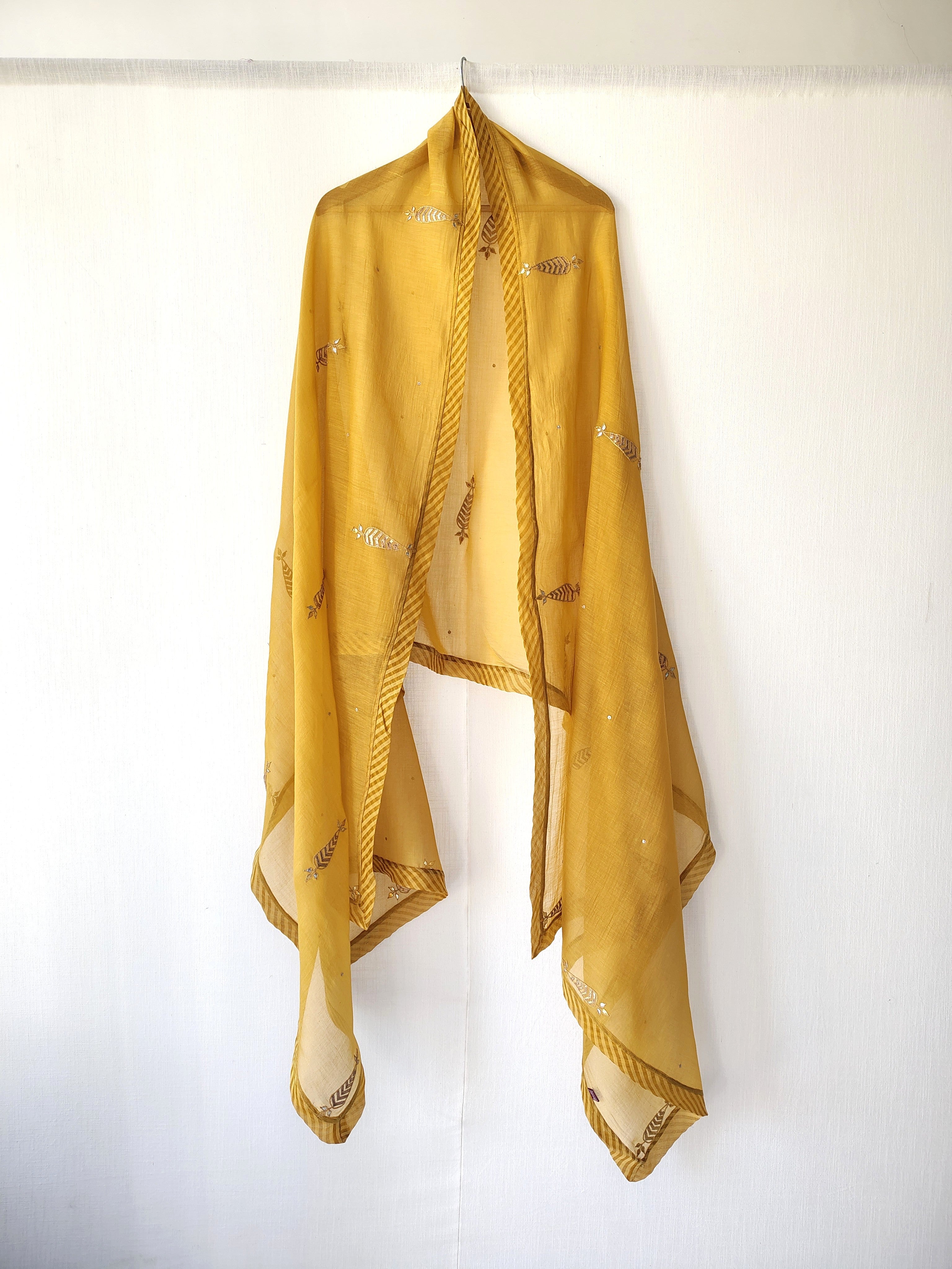 Mustard Gota-Patti Cotton Silk Festive Dupatta