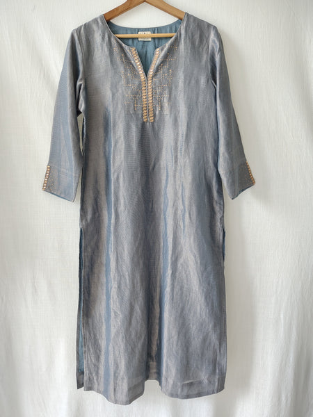 Grey Gold Gota Patti Hand Embroidered Kurta & Pants Set