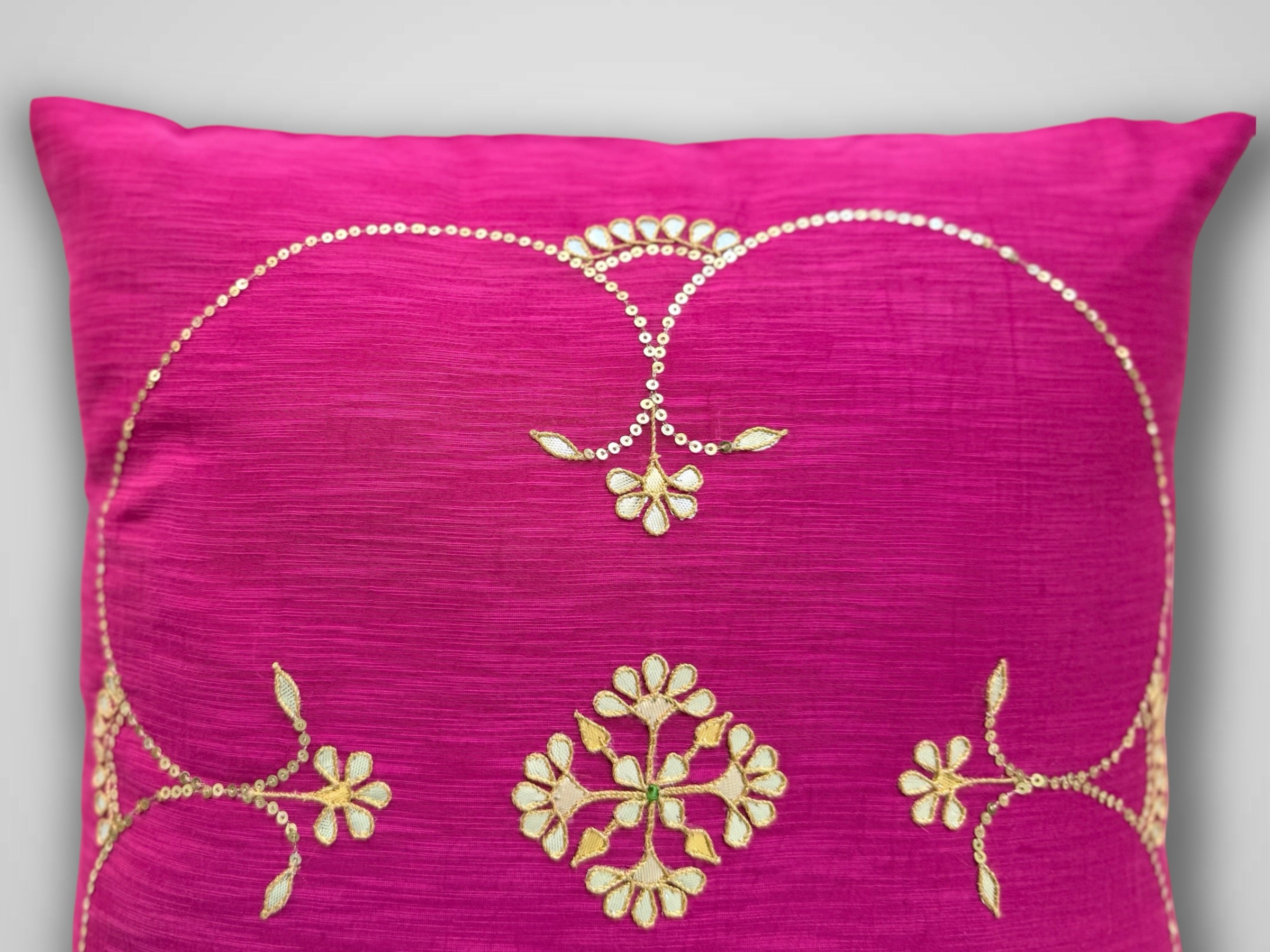 Fuschia Gotapatti Cushion Cover