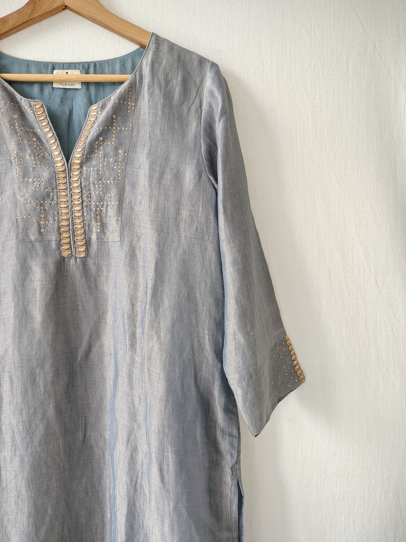 Grey Gold Gota Patti Hand Embroidered Kurta & Pants Set