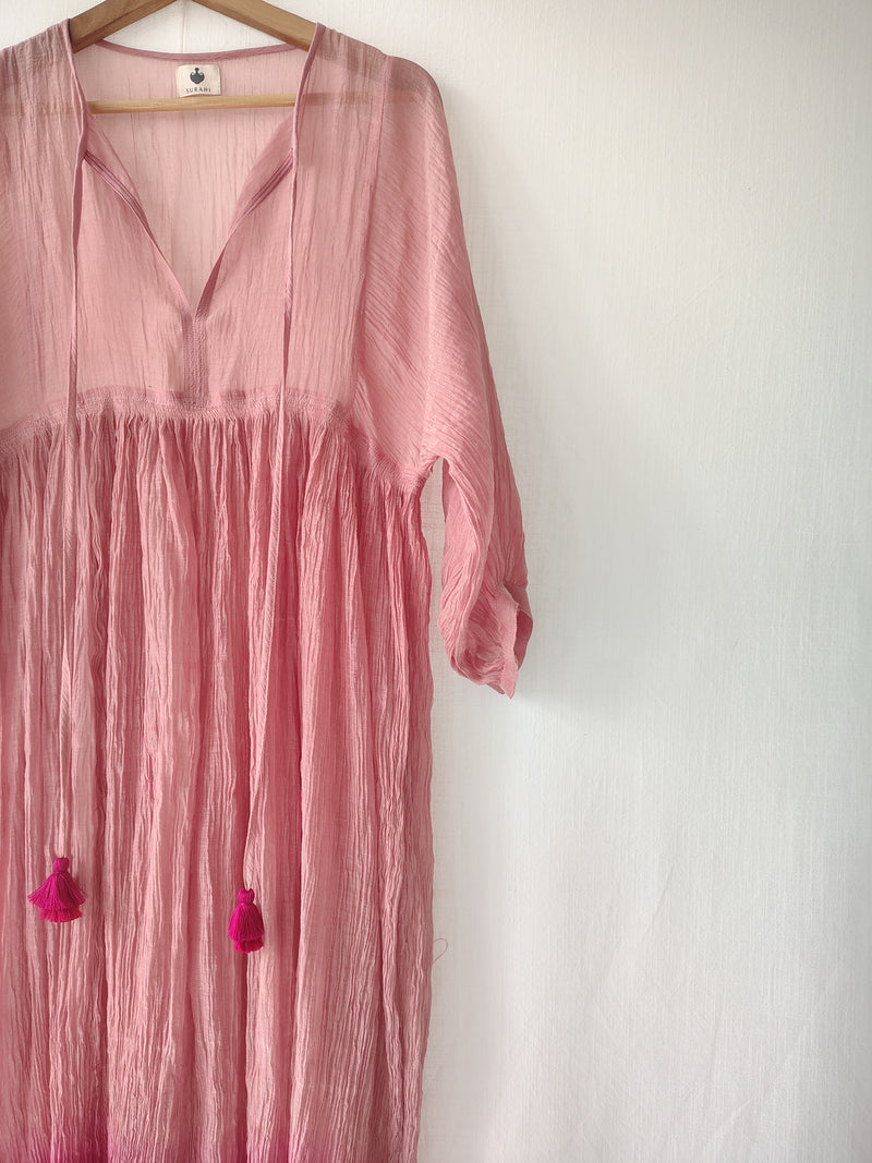 Dusty Rose Ombre Sheer Cotton Silk Midi Dress