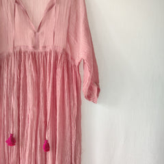 Dusty Rose Ombre Sheer Cotton Silk Midi Dress