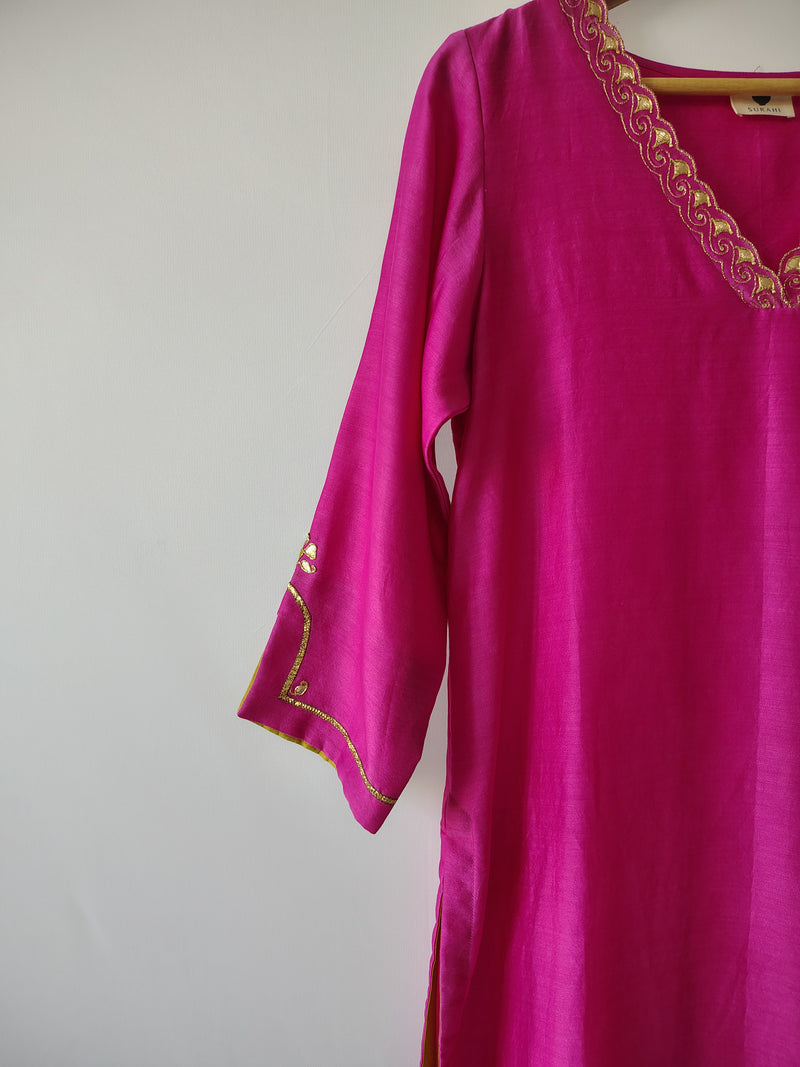 Pink Gota Patti Hand Embroidered Kurta & Pant Set