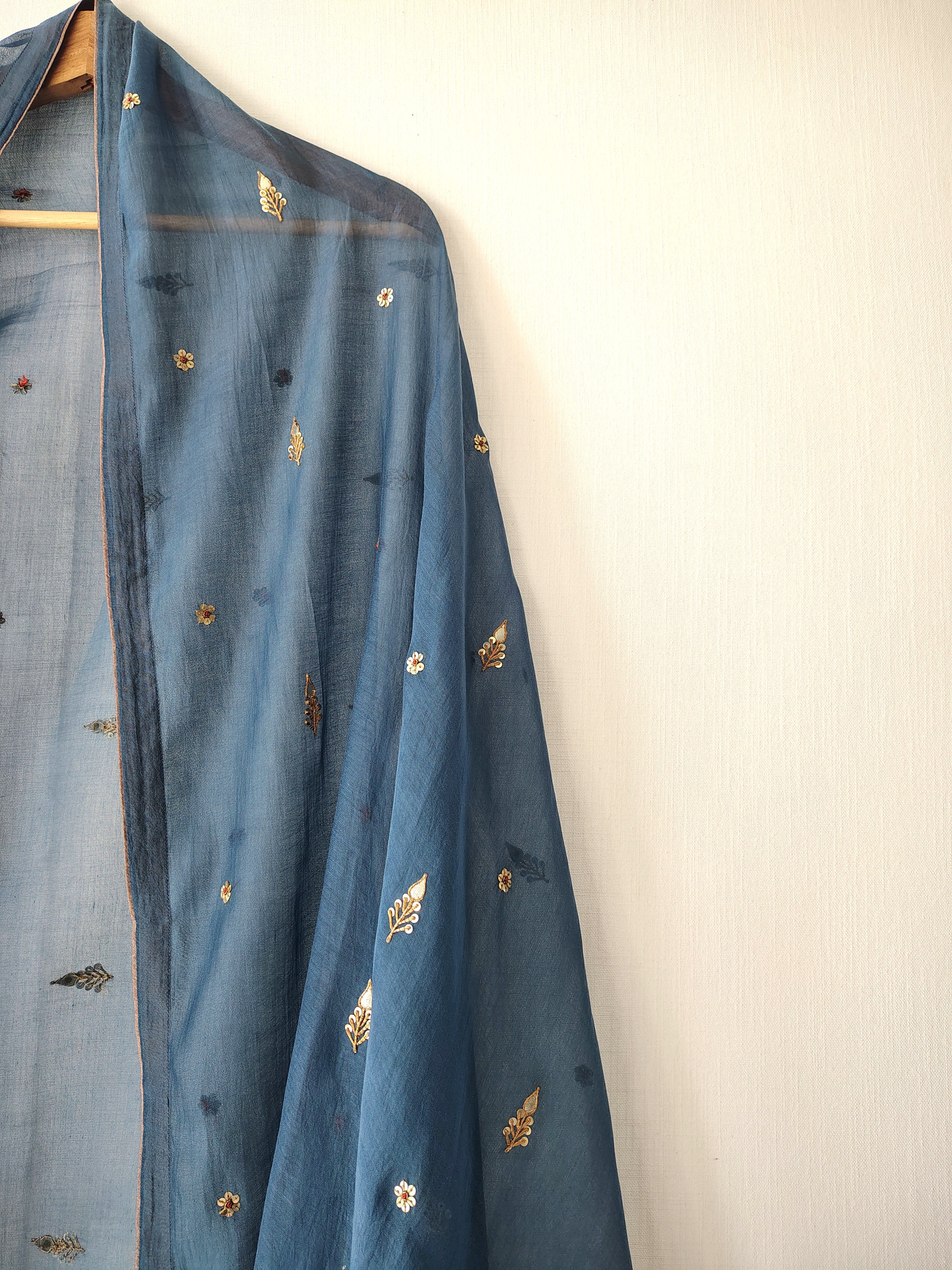 Blue Chanderi Gota Patti Embroidered Dupatta