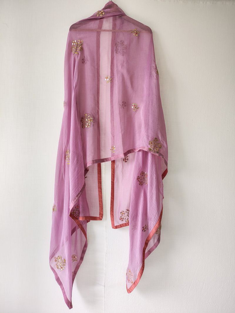 Festive Lavender Floral Hand Embroidered Gota Patti Dupatta