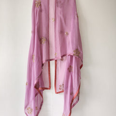 Festive Lavender Floral Hand Embroidered Gota Patti Dupatta