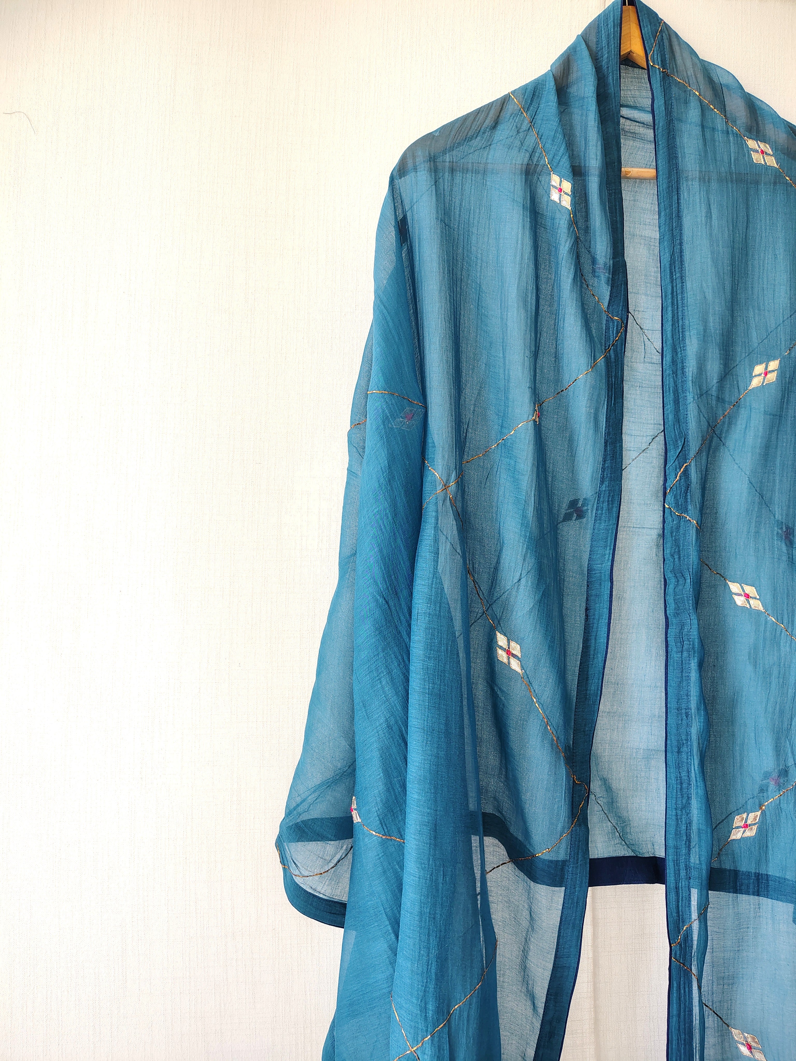 Teal Gota Patti Hand Embroidered Festive Dupatta