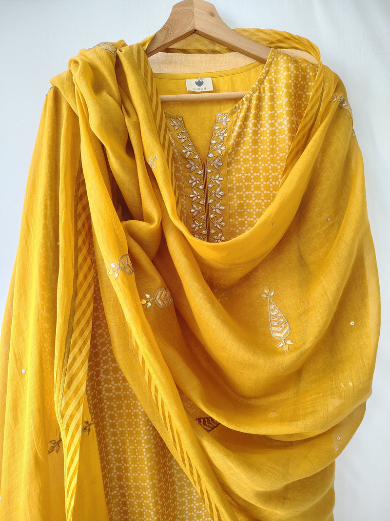Mustard Gota Patti Hand Embroidered Suit with Dupatta