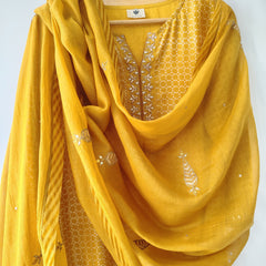 Mustard Gota Patti Hand Embroidered Suit with Dupatta
