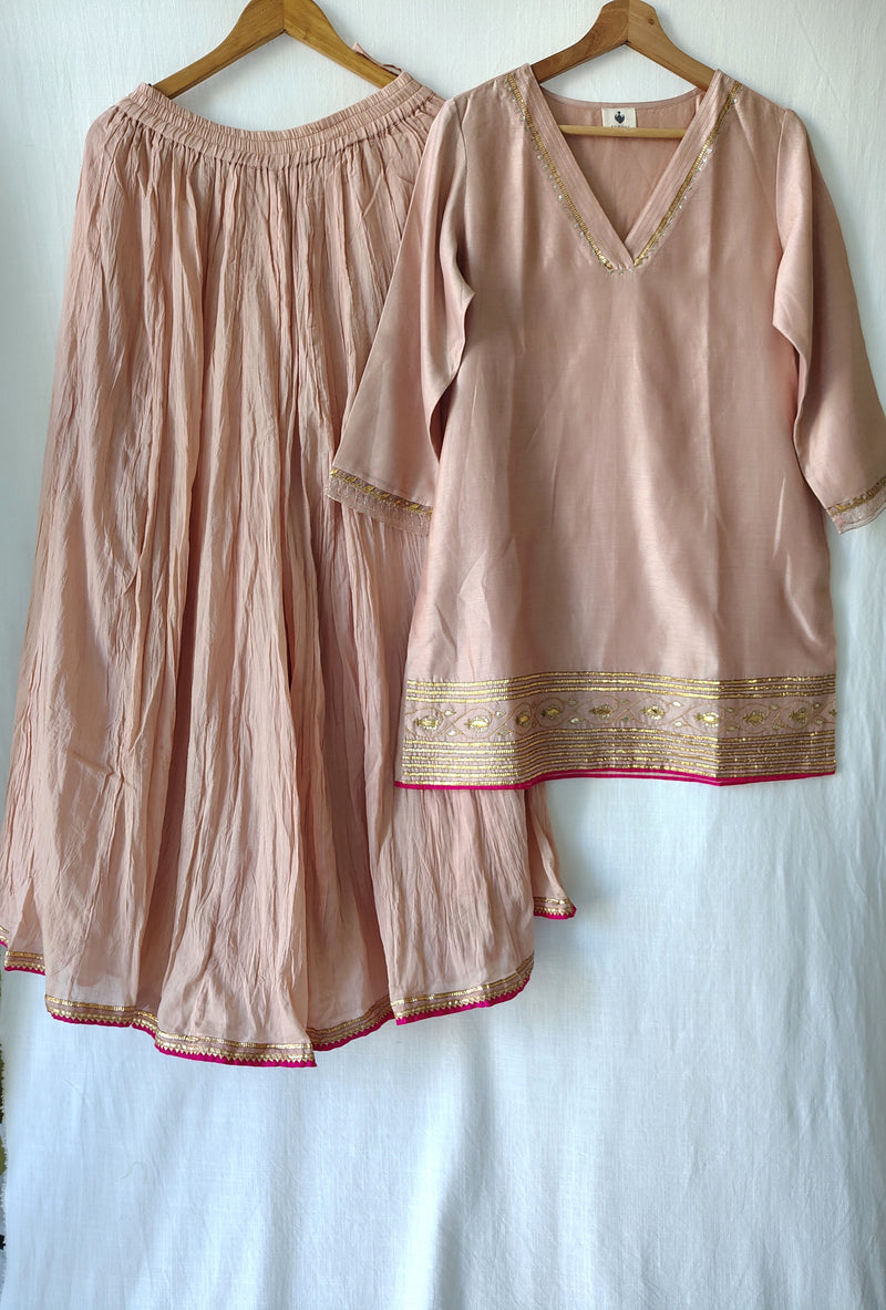 Light Pink Hand Embroidered Gota Patti Sharara Set