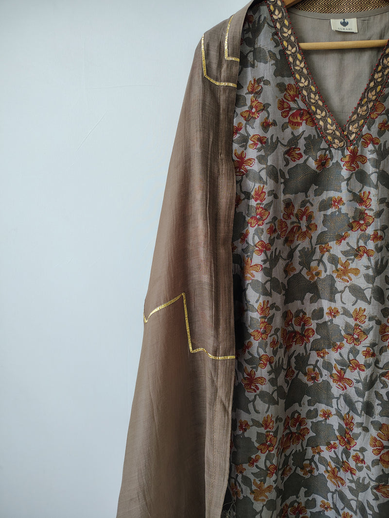 Floral Print Gota Patti Hand Embroidered Suit with Dupatta